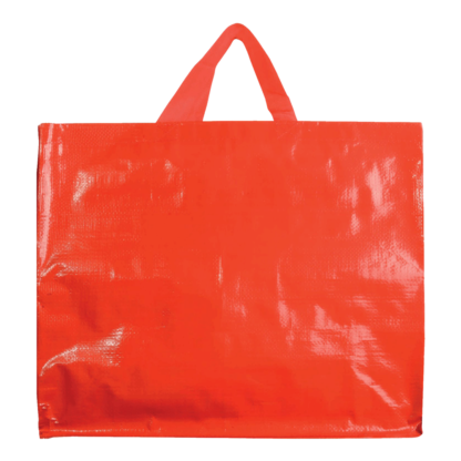 shopper riutilizzabili rosse in polipropilene laminato, in pronta consegna da magazzino, personalizzabili con grafica a uno o due colori su uno o due lati.