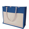 borse riutilizzabili in juta tinta blu e cotone, senza logo o personalizzabili con grafica a scelta