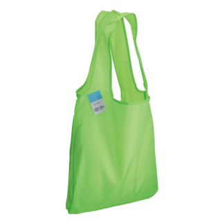 shopper ripiegabili in RPET verde mela, senza logo o personalizzabili con grafica a scelta.